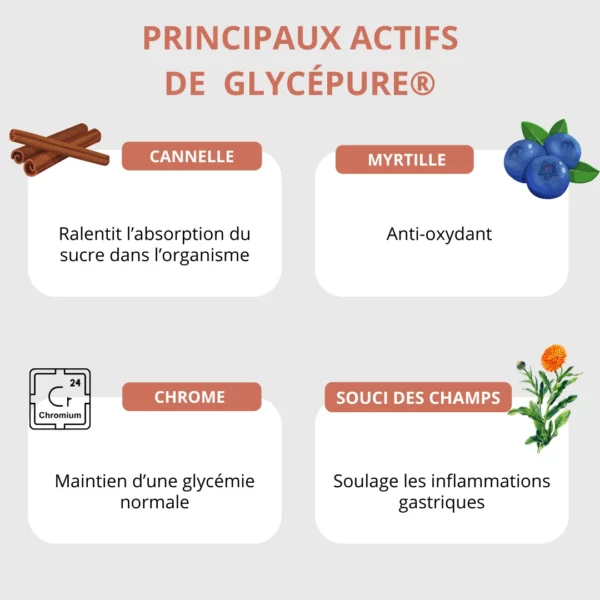 GLYCEPURE® - Glycémie et régime complément alimentaire naturel cannelle myrtille chrome souci des champs